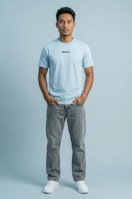 Baby Blue Cotton Stretch T-Shirt for indian Men | Flexible Regular Fit Tee