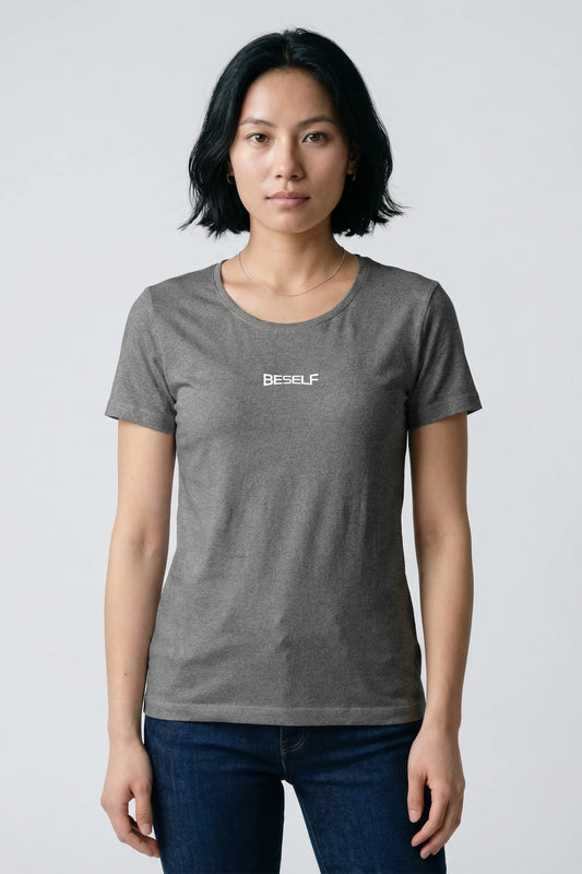 Women’s Crew Charcoal Melange T-Shirt | Cotton Regular Fit Everyday Tee in India