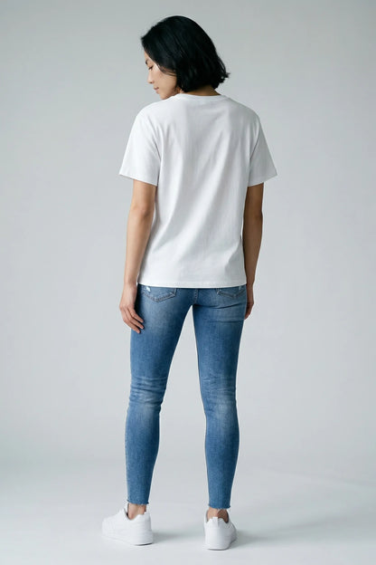 White Cotton Stretch T-Shirt for indian Women | Flexible Regular Fit Tee