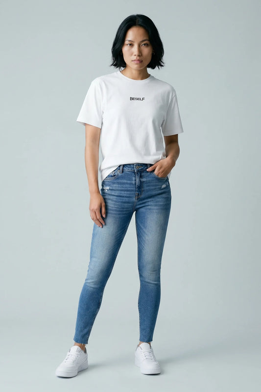 White Cotton Stretch T-Shirt for indian Women | Flexible Regular Fit Tee