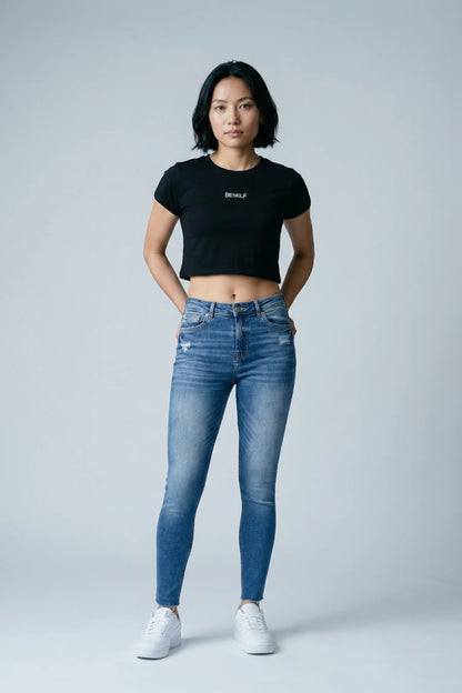 Women’s Crop Top | Cotton Ribbed Neck Crop T-Shirt