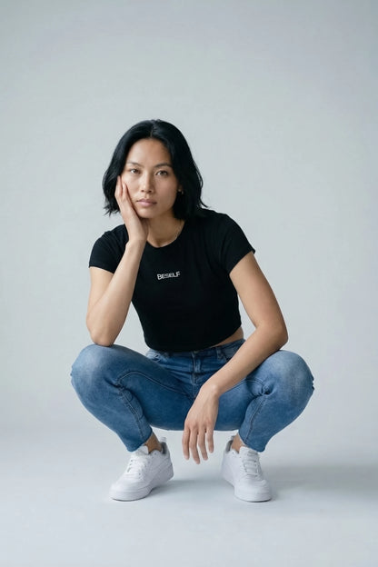 Women’s Crop Top | Cotton Ribbed Neck Crop T-Shirt